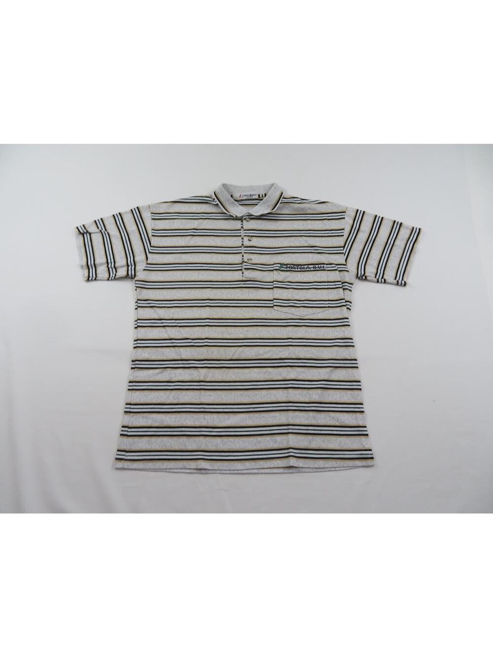 Charles Laurent Polo Shirt Tortola BVI Striped Beige Blue Black Sz M-L?